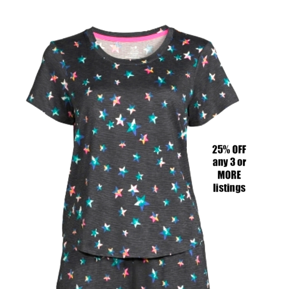 Star Graphic Print Pattern Top Size 2X Sleepwear Short Sleeve Crewneck Pajama Pj